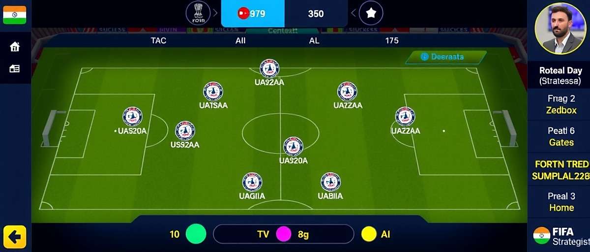 FIFA Mobile Strategist Tactics Setup FIFA Mobile Strategist tactical setup screen with Indian formations